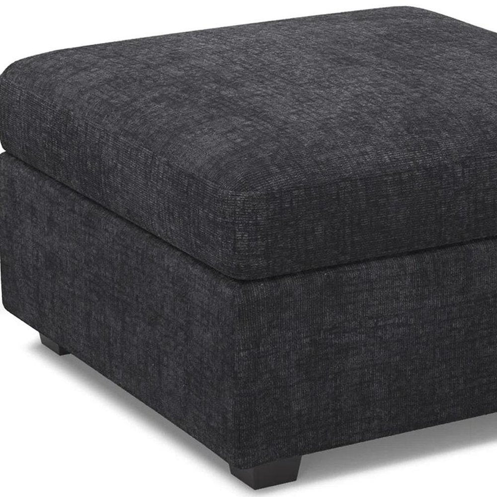 Beige and Black Chenille Storage Ottoman - 30-inch