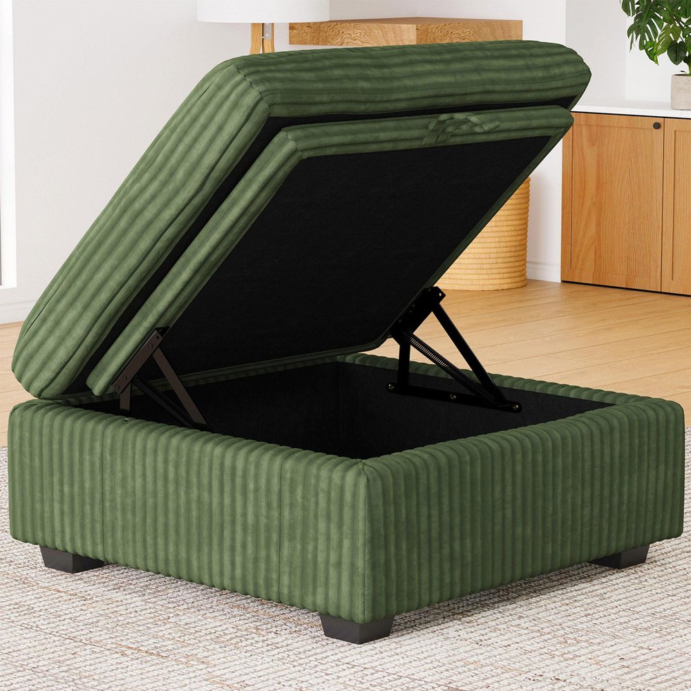 Beige and Black Chenille Storage Ottoman - 30-inch