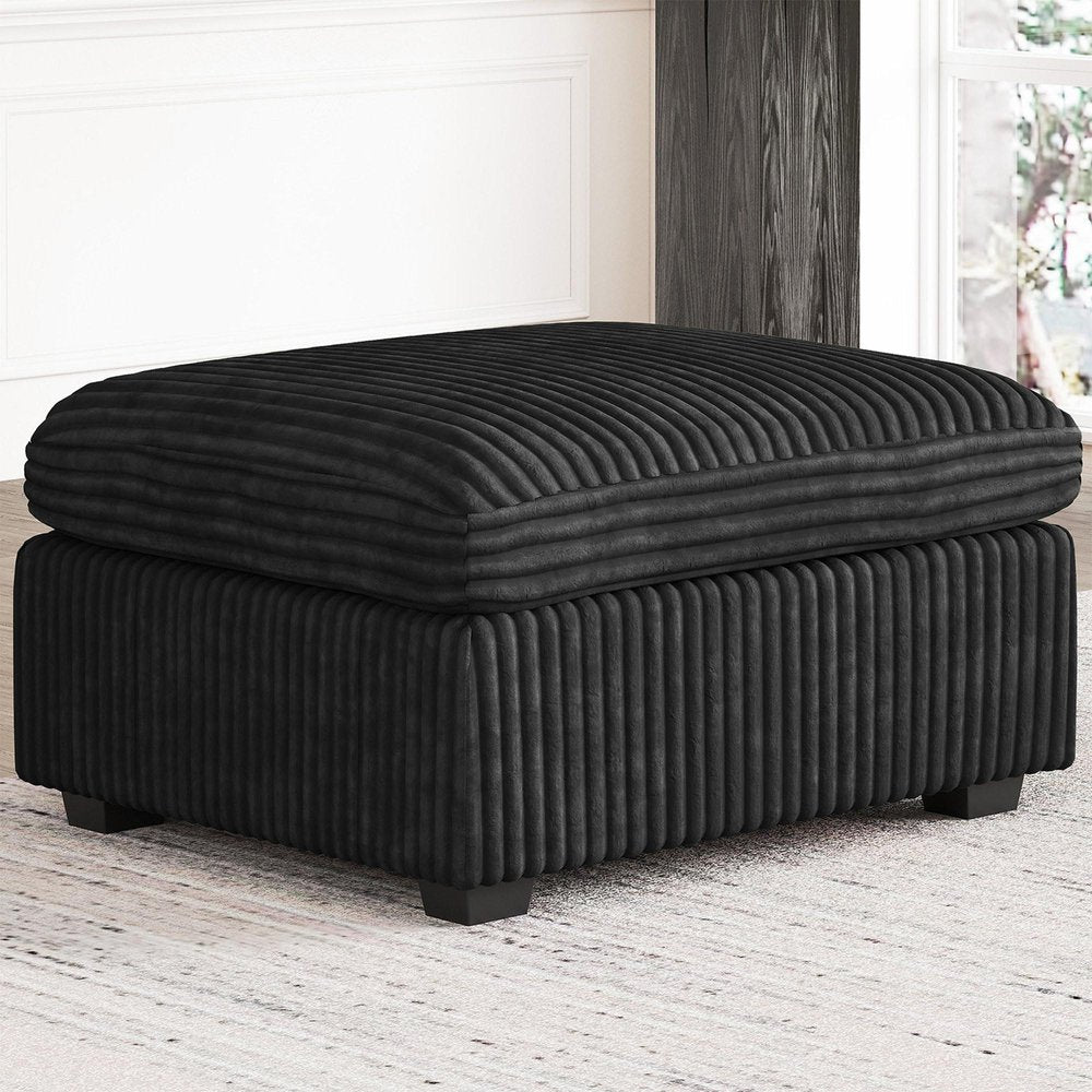 Beige and Black Chenille Storage Ottoman - 30-inch