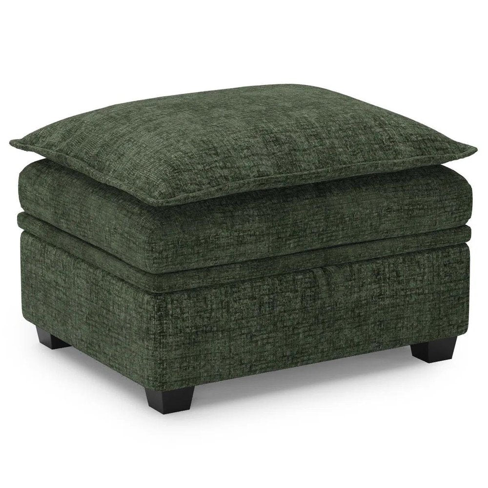 Green and Black Chenille Storage Ottoman - 30-inch