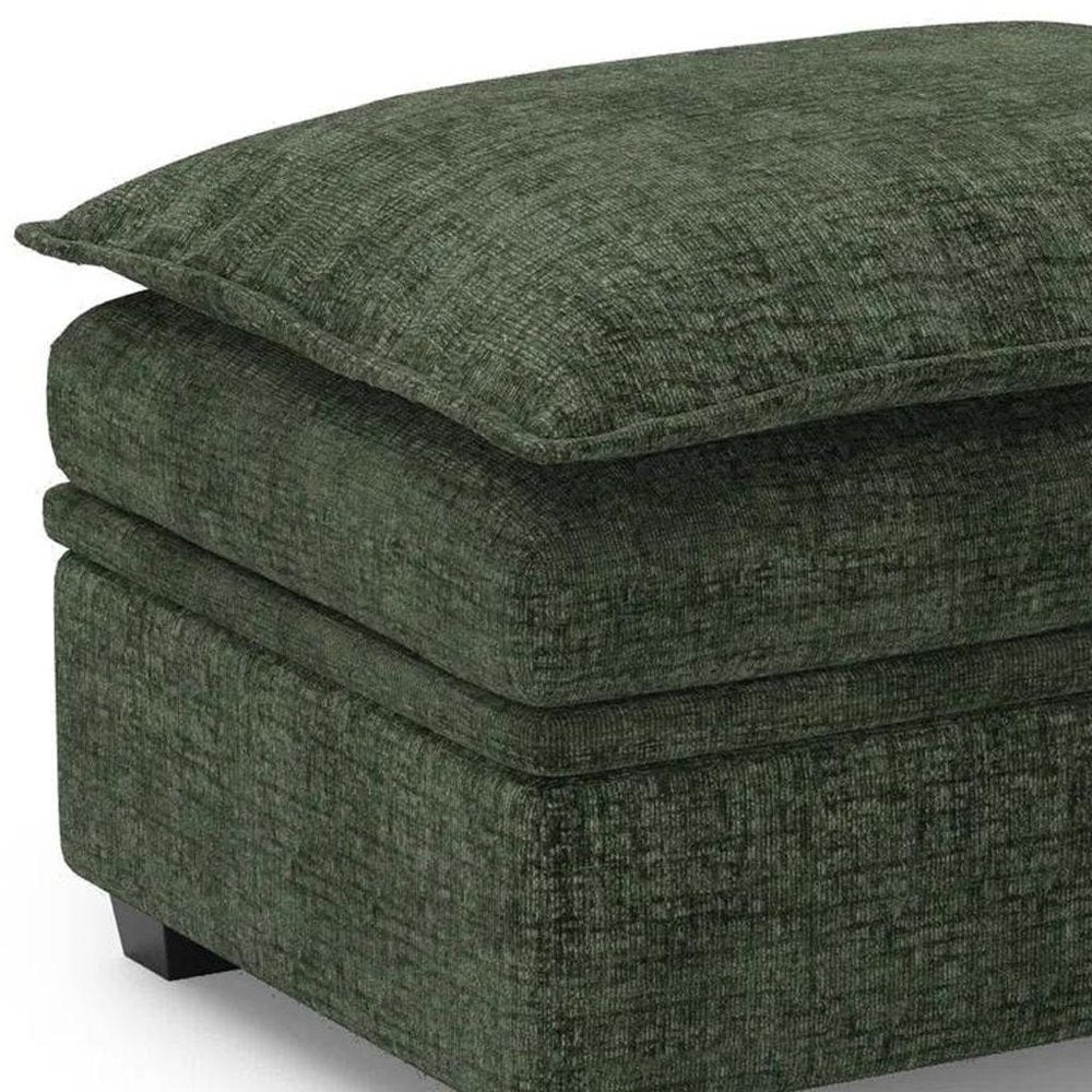 Green and Black Chenille Storage Ottoman - 30-inch