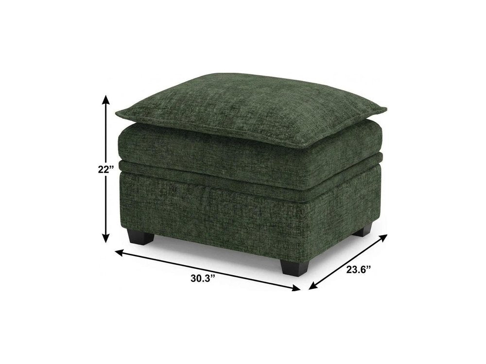 Green and Black Chenille Storage Ottoman - 30-inch
