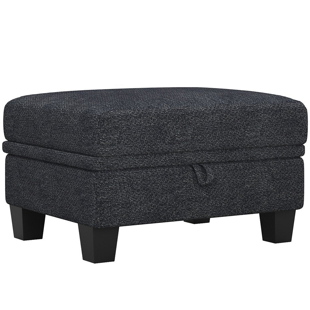 Gray and Black Chenille Storage Ottoman - 29-inch