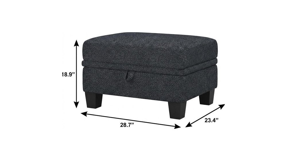 Gray and Black Chenille Storage Ottoman - 29-inch