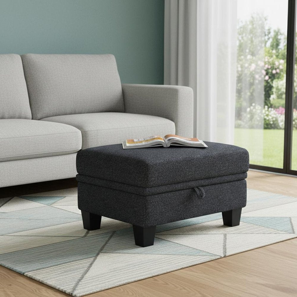 Gray and Black Chenille Storage Ottoman - 29-inch