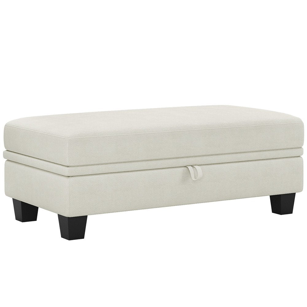 Beige and Black Chenille Storage Ottoman - 46-inch