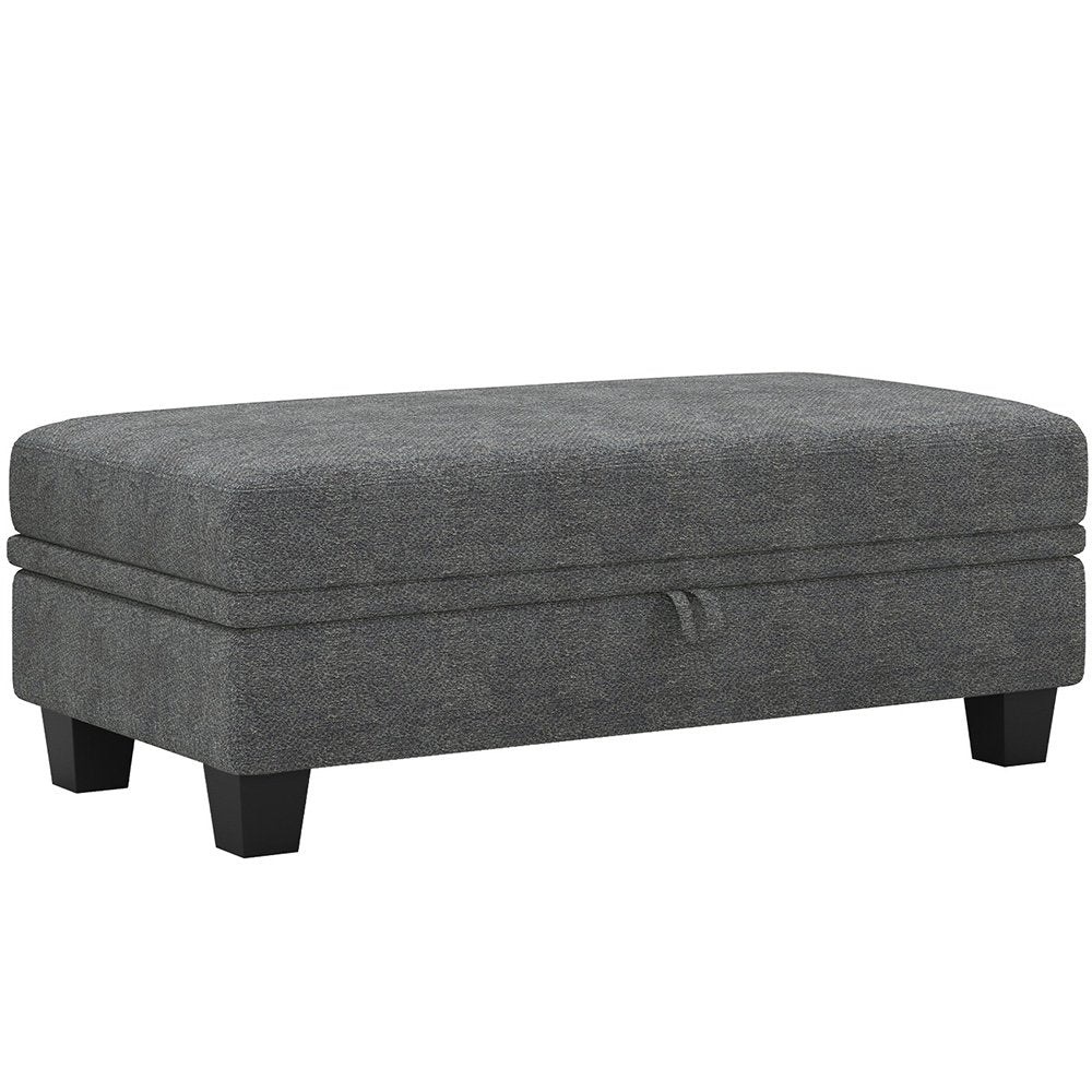 Beige and Black Chenille Storage Ottoman - 46-inch