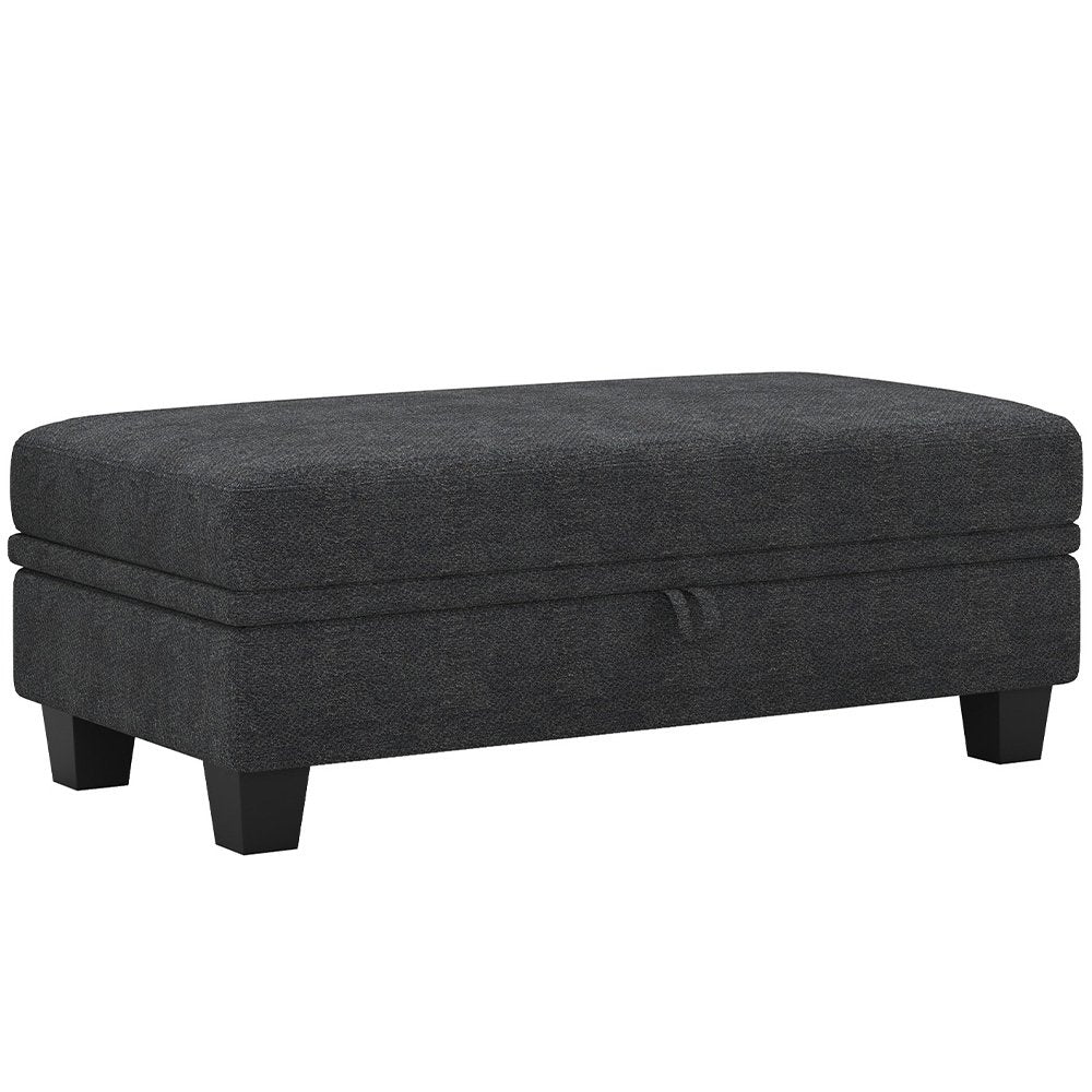 Beige and Black Chenille Storage Ottoman - 46-inch