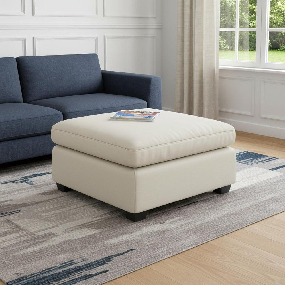 Beige and Black Velvet Ottoman - 32-inch