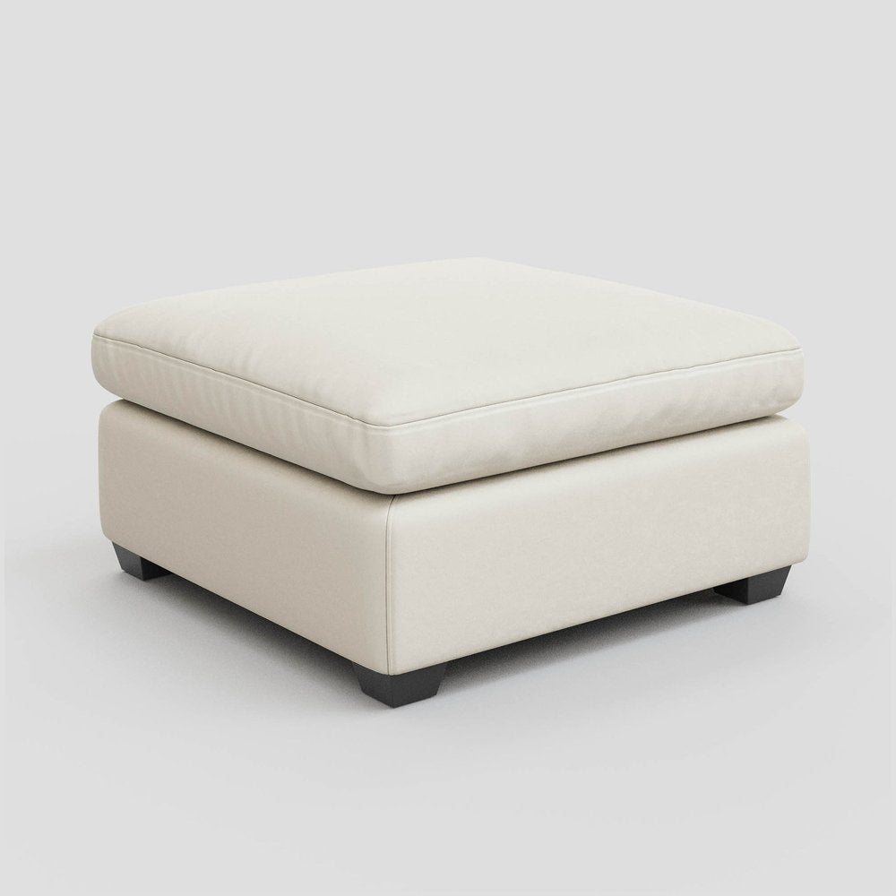 Beige and Black Velvet Ottoman - 32-inch