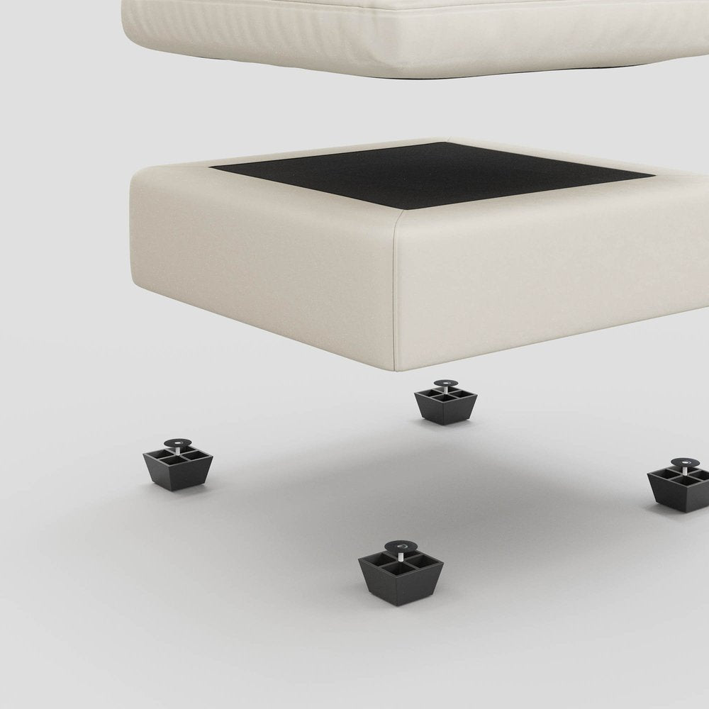 Beige and Black Velvet Ottoman - 32-inch