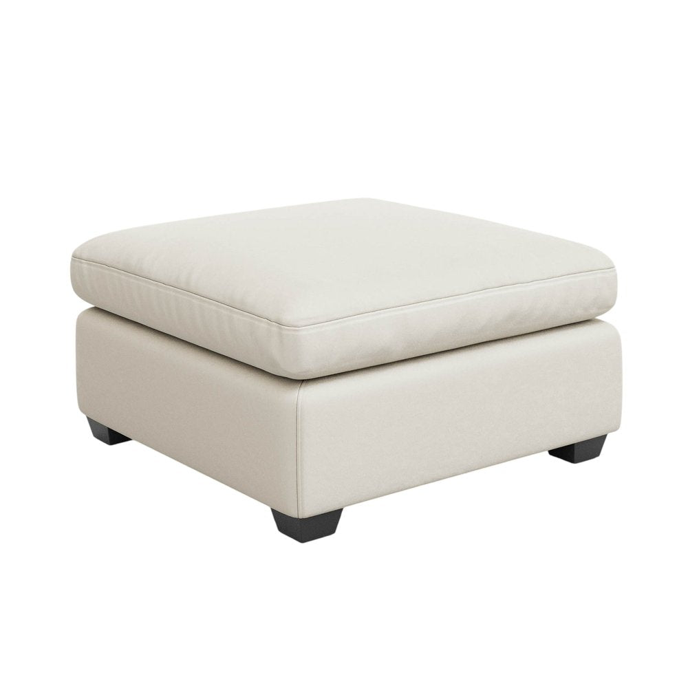 Beige and Black Velvet Ottoman - 32-inch