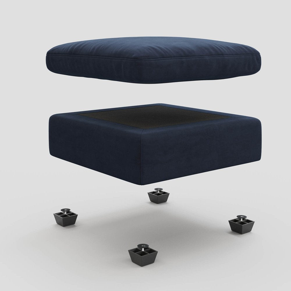 Beige and Black Velvet Ottoman - 32-inch