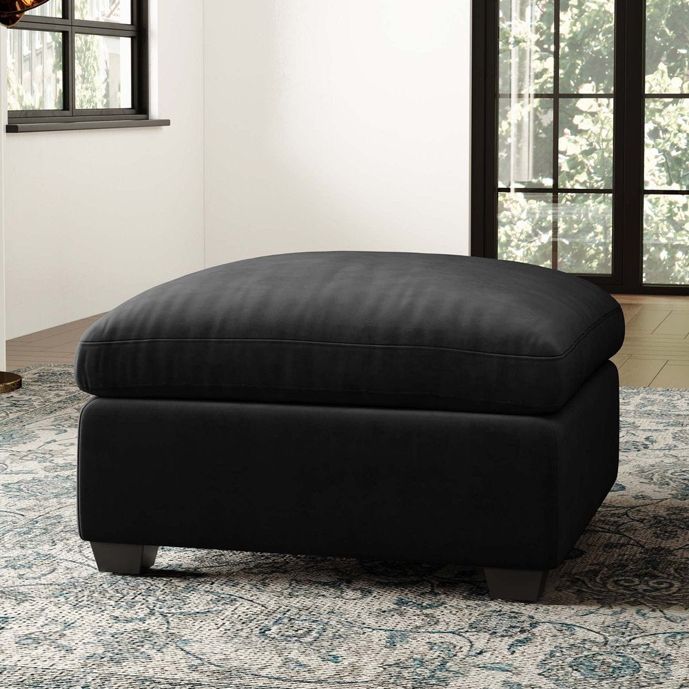 Beige and Black Velvet Ottoman - 32-inch