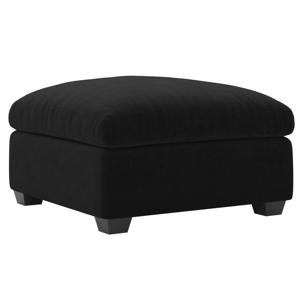 Beige and Black Velvet Ottoman - 32-inch