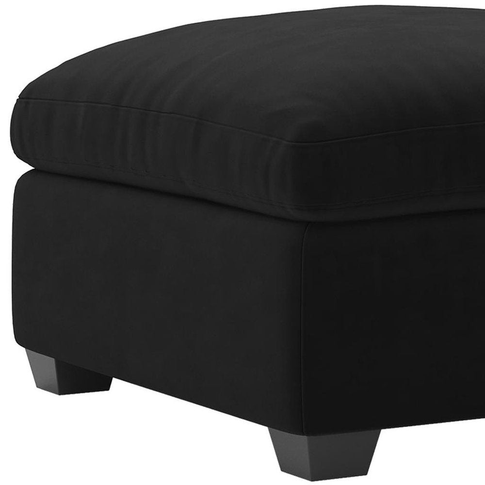 Beige and Black Velvet Ottoman - 32-inch
