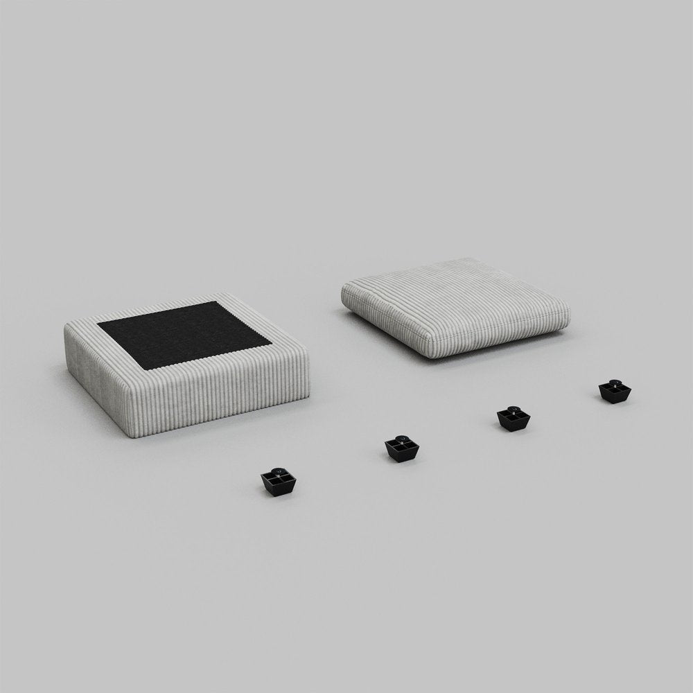 Beige and Black Velvet Ottoman - 32-inch