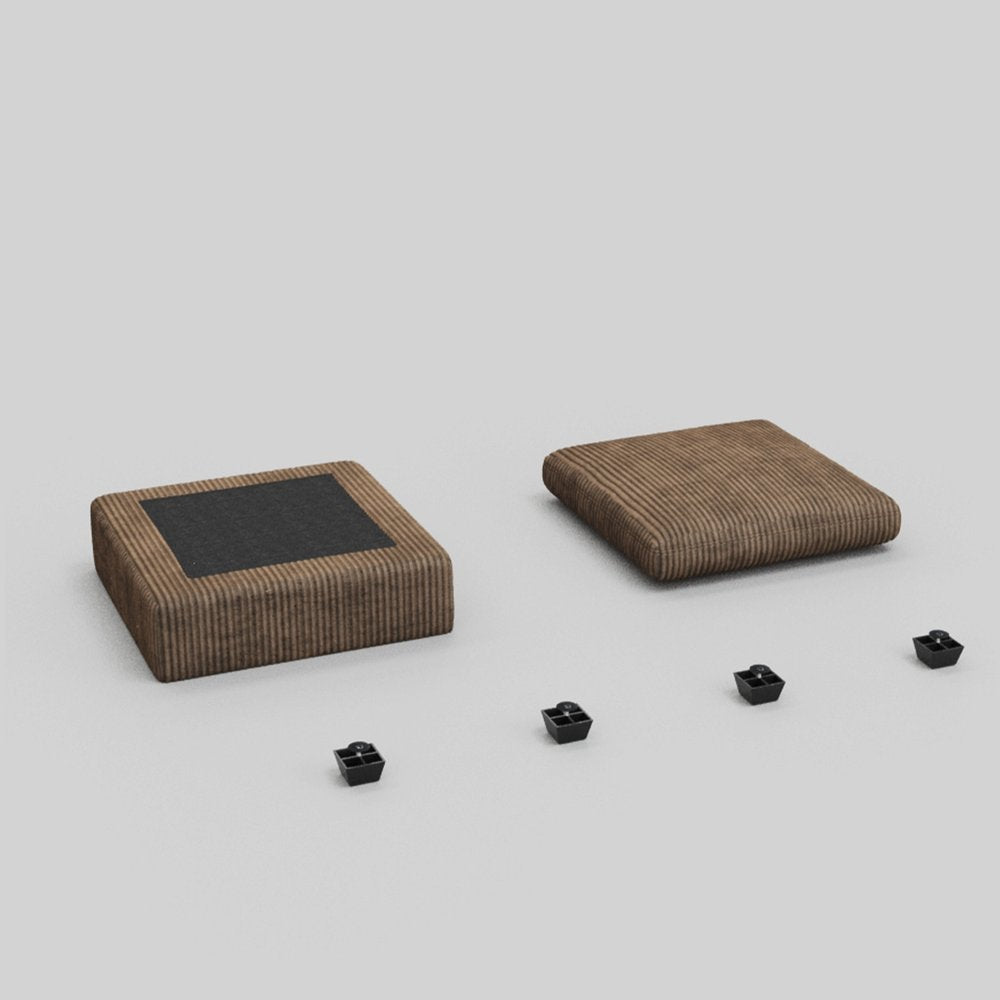Beige and Black Velvet Ottoman - 32-inch