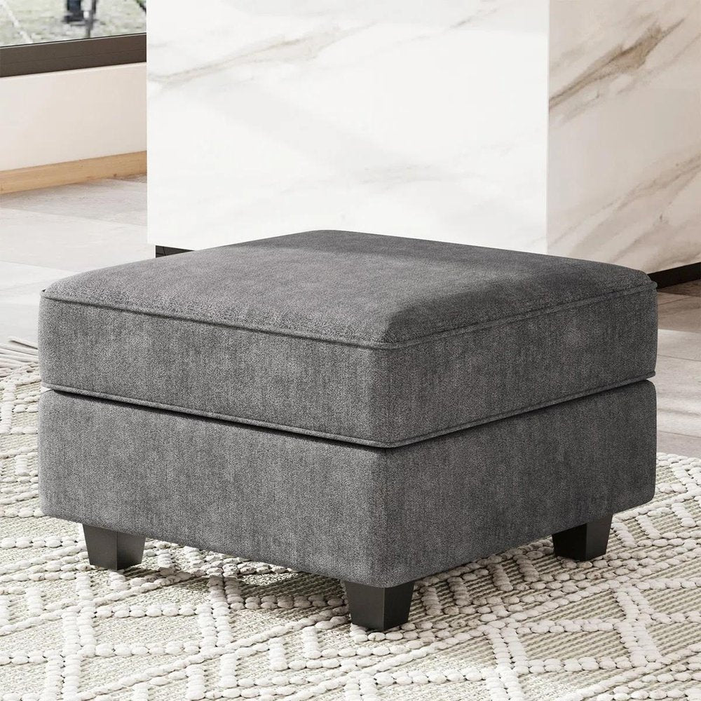 Teal Blue and Black Solid Wood and Microfiber Storage Ottoman - 26-inch