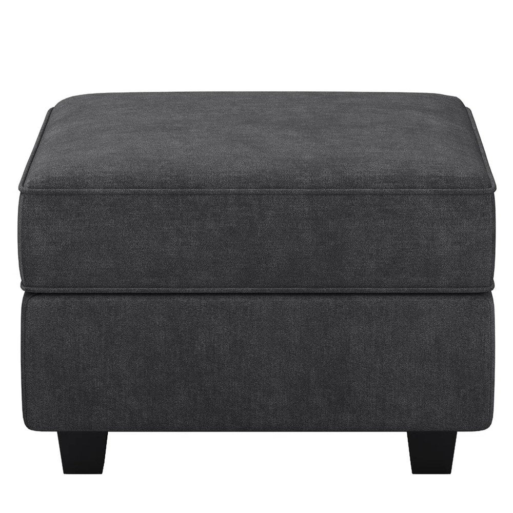 Teal Blue and Black Solid Wood and Microfiber Storage Ottoman - 26-inch