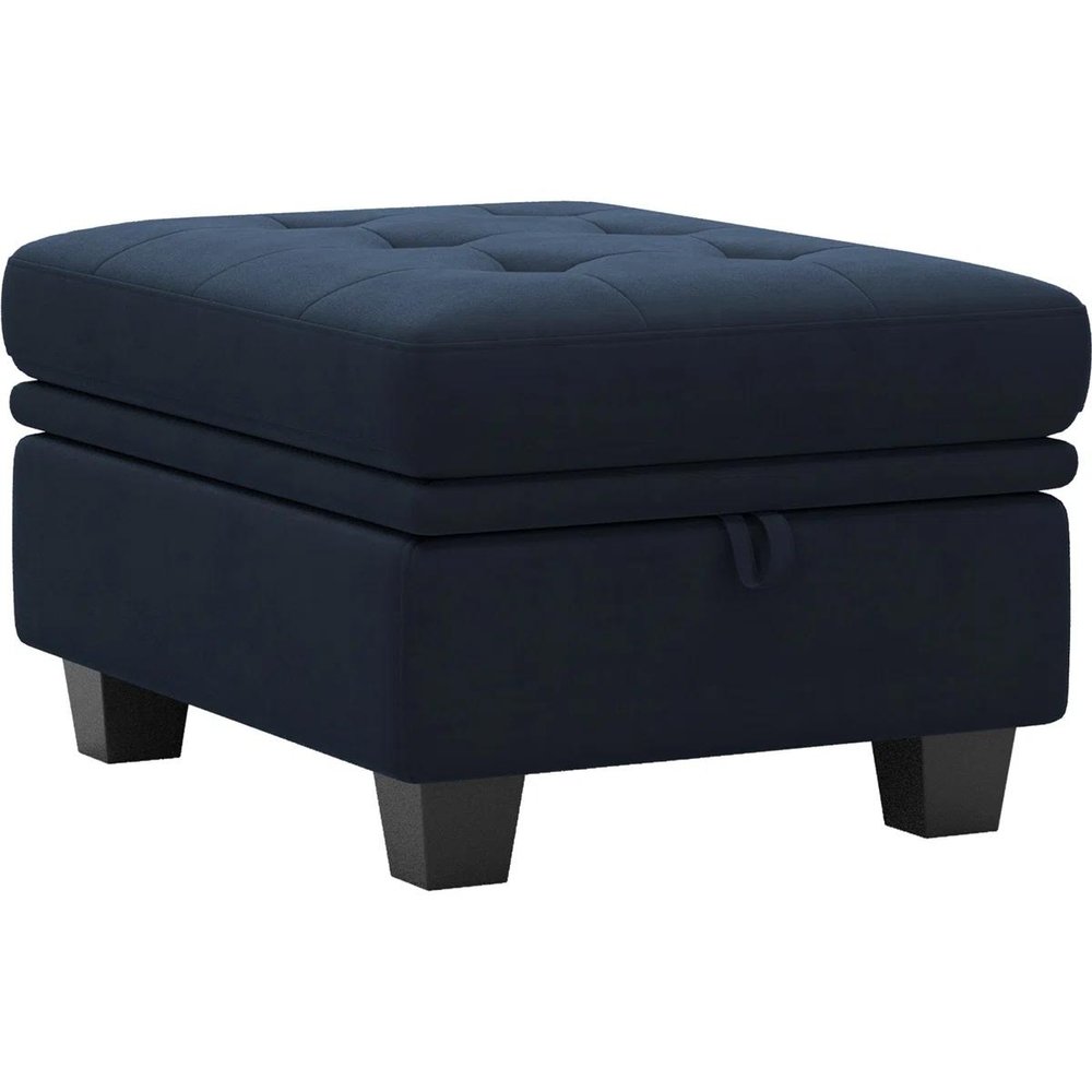 Blue and Black Velvet Tufted Storage Ottoman - 32-inch