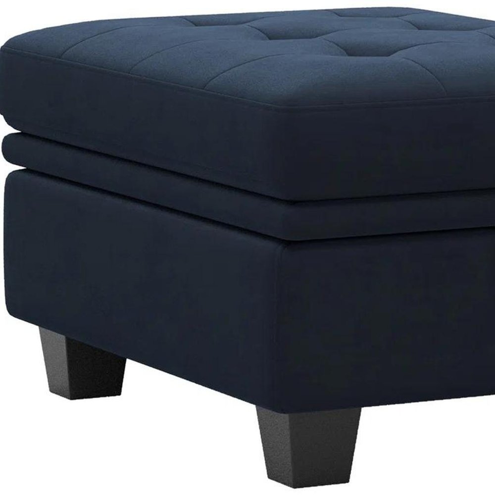Blue and Black Velvet Tufted Storage Ottoman - 32-inch