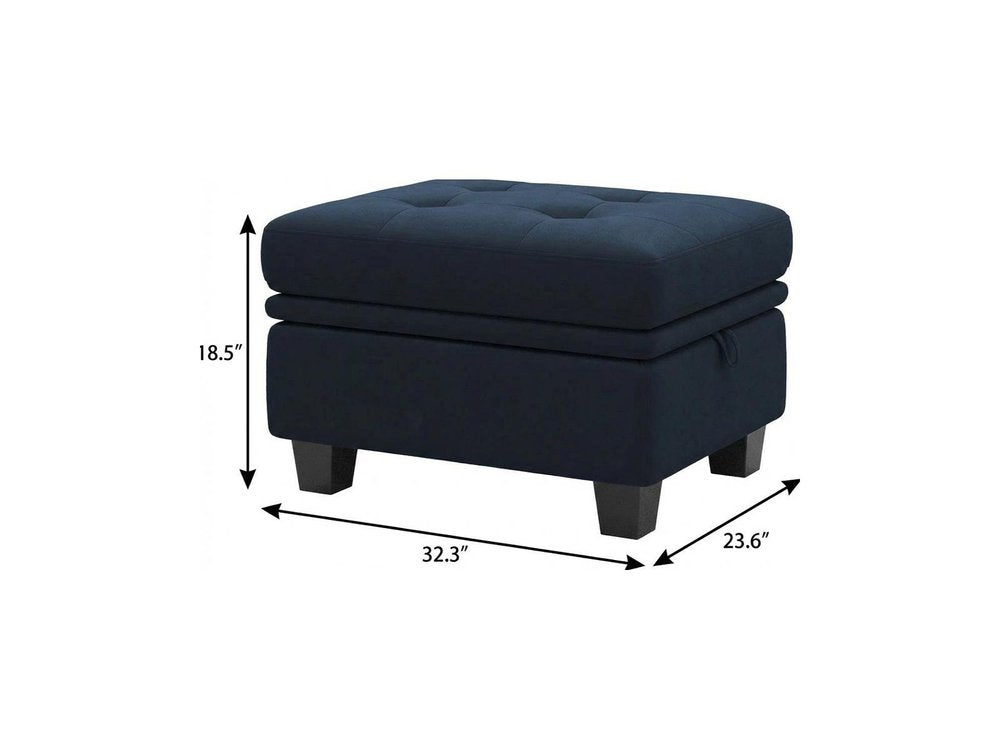 Blue and Black Velvet Tufted Storage Ottoman - 32-inch