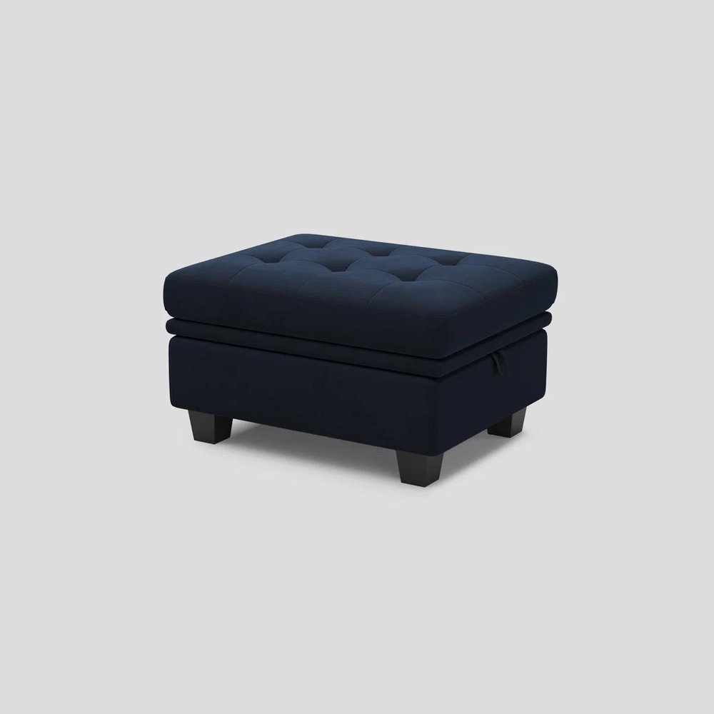 Blue and Black Velvet Tufted Storage Ottoman - 32-inch