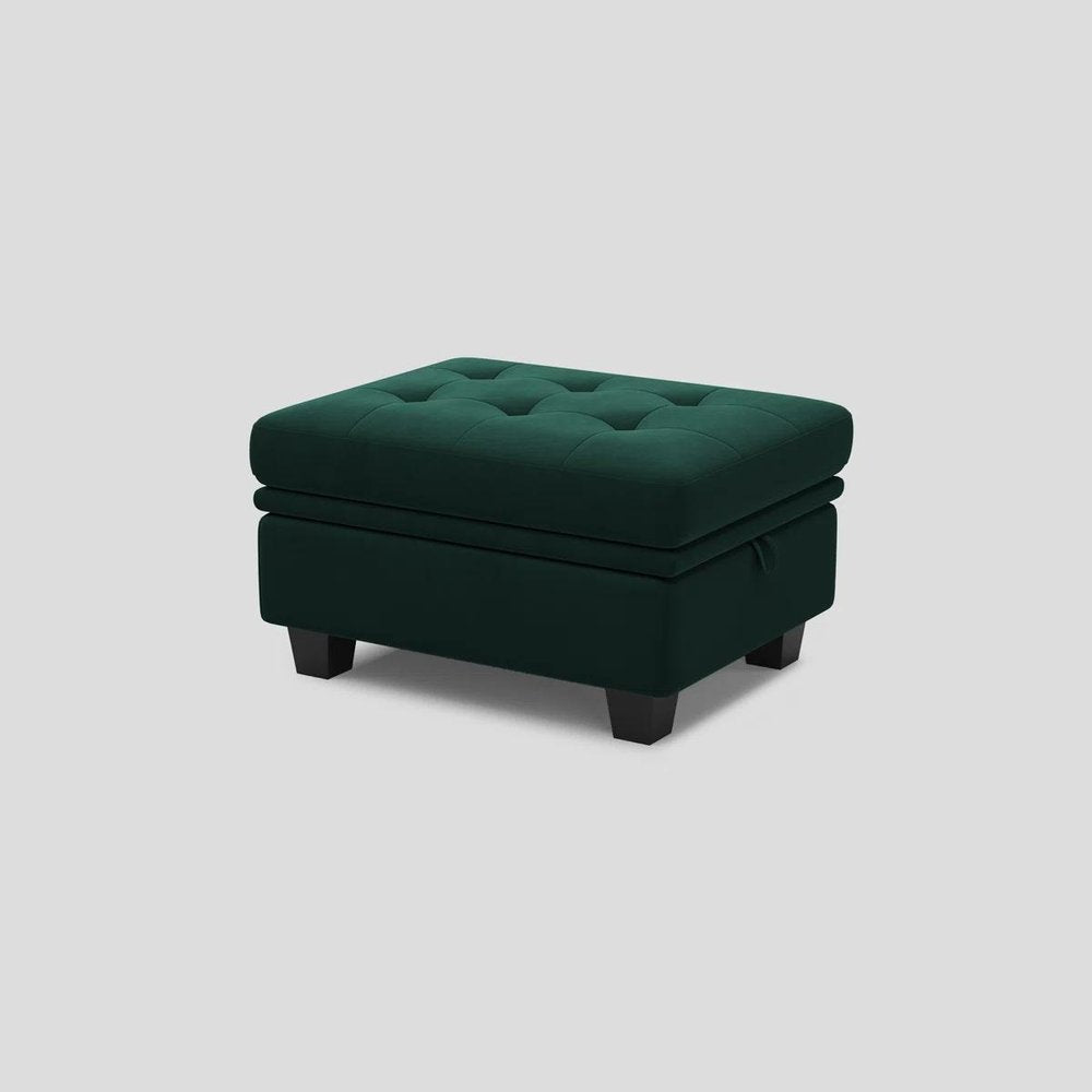 Blue and Black Velvet Tufted Storage Ottoman - 32-inch