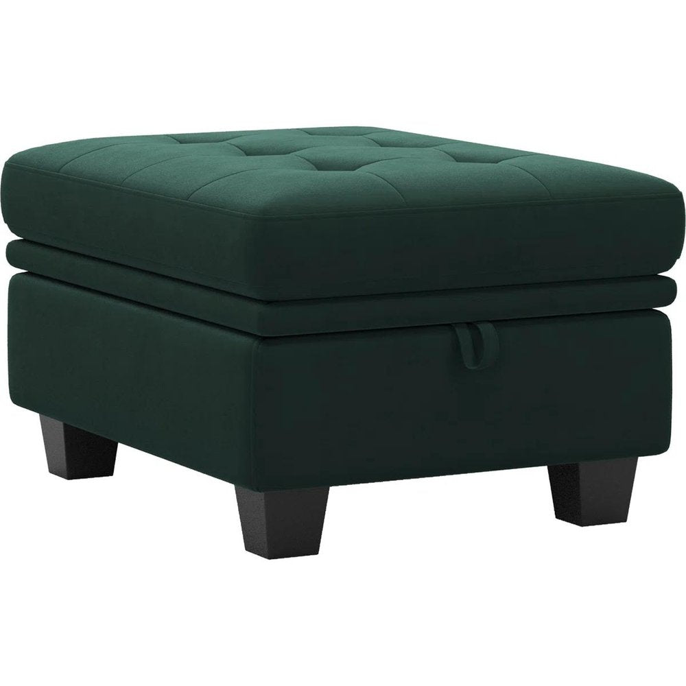 Blue and Black Velvet Tufted Storage Ottoman - 32-inch