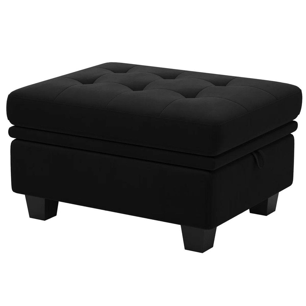 Blue and Black Velvet Tufted Storage Ottoman - 32-inch