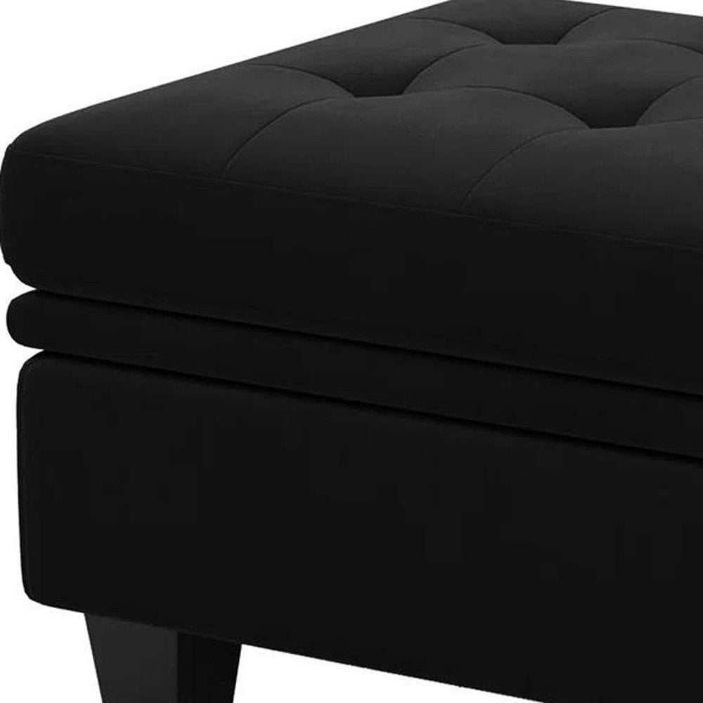 Blue and Black Velvet Tufted Storage Ottoman - 32-inch
