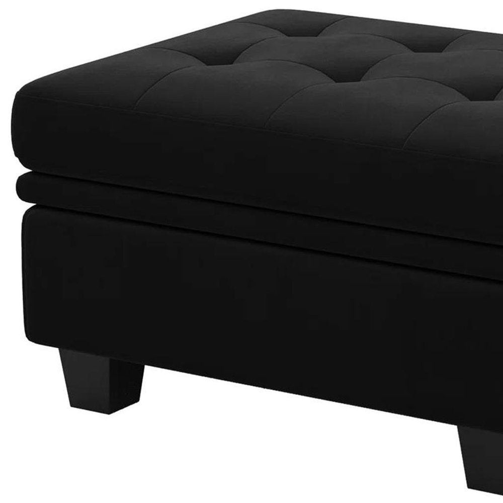 Blue and Black Velvet Tufted Storage Ottoman - 32-inch