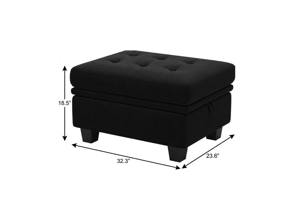 Blue and Black Velvet Tufted Storage Ottoman - 32-inch