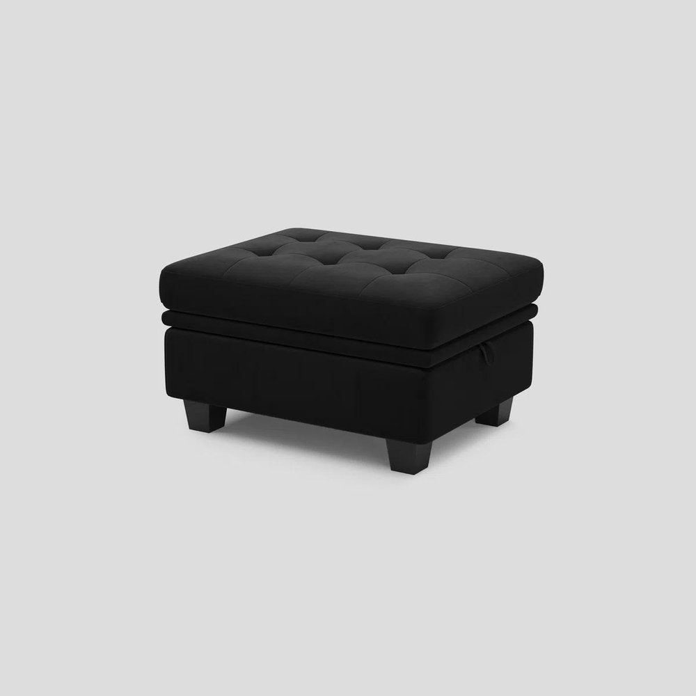 Blue and Black Velvet Tufted Storage Ottoman - 32-inch