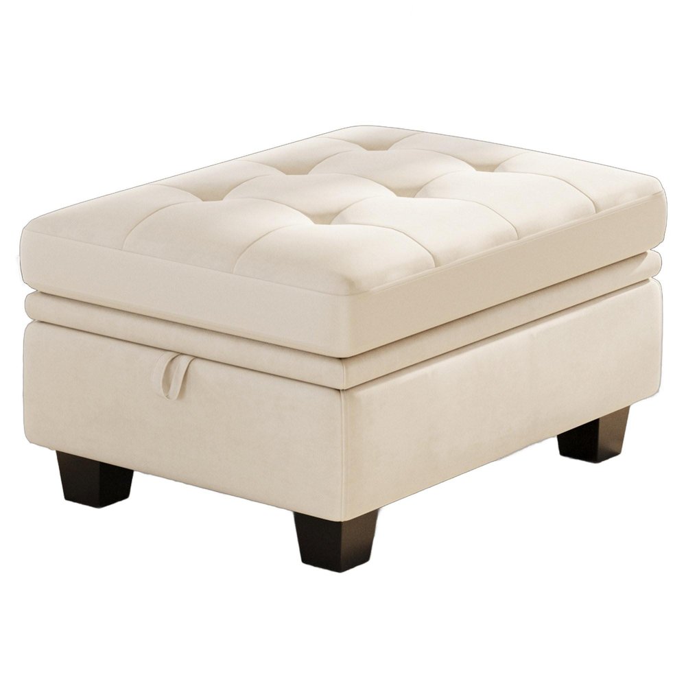 Blue and Black Velvet Tufted Storage Ottoman - 32-inch