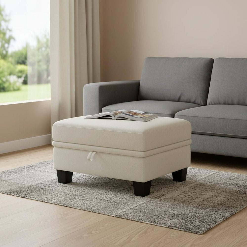 Gray and Black Chenille Storage Ottoman - 29-inch