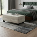 Beige and Black Chenille Storage Ottoman - 46-inch