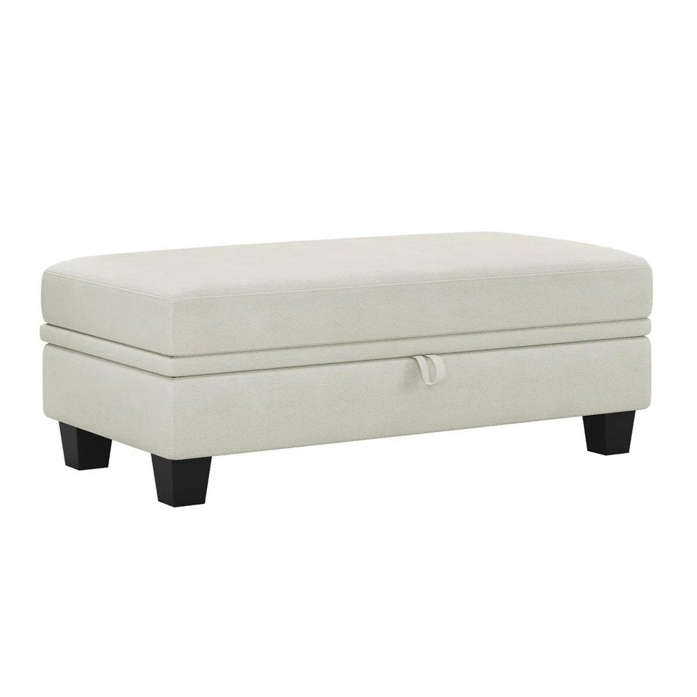 Beige and Black Chenille Storage Ottoman - 46-inch