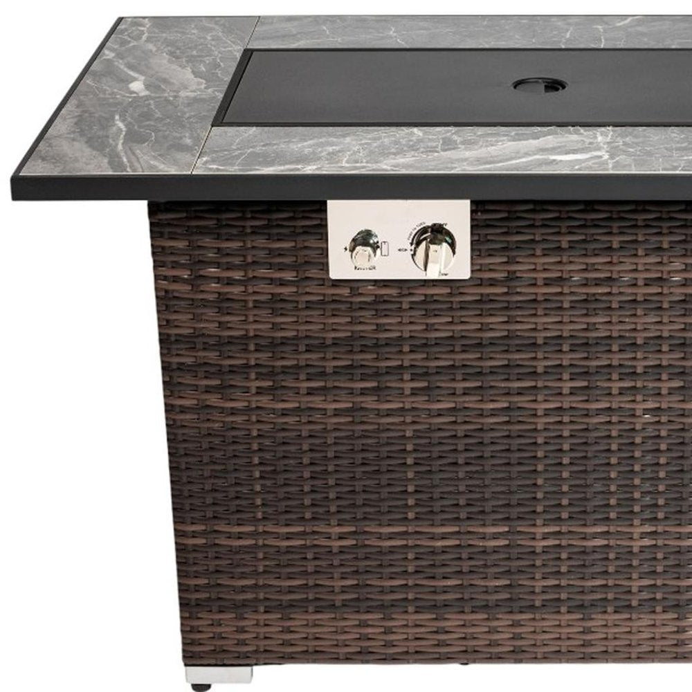 50000 Btu 43 Brown Wicker Propane Rectangular Fire Pit with Cover