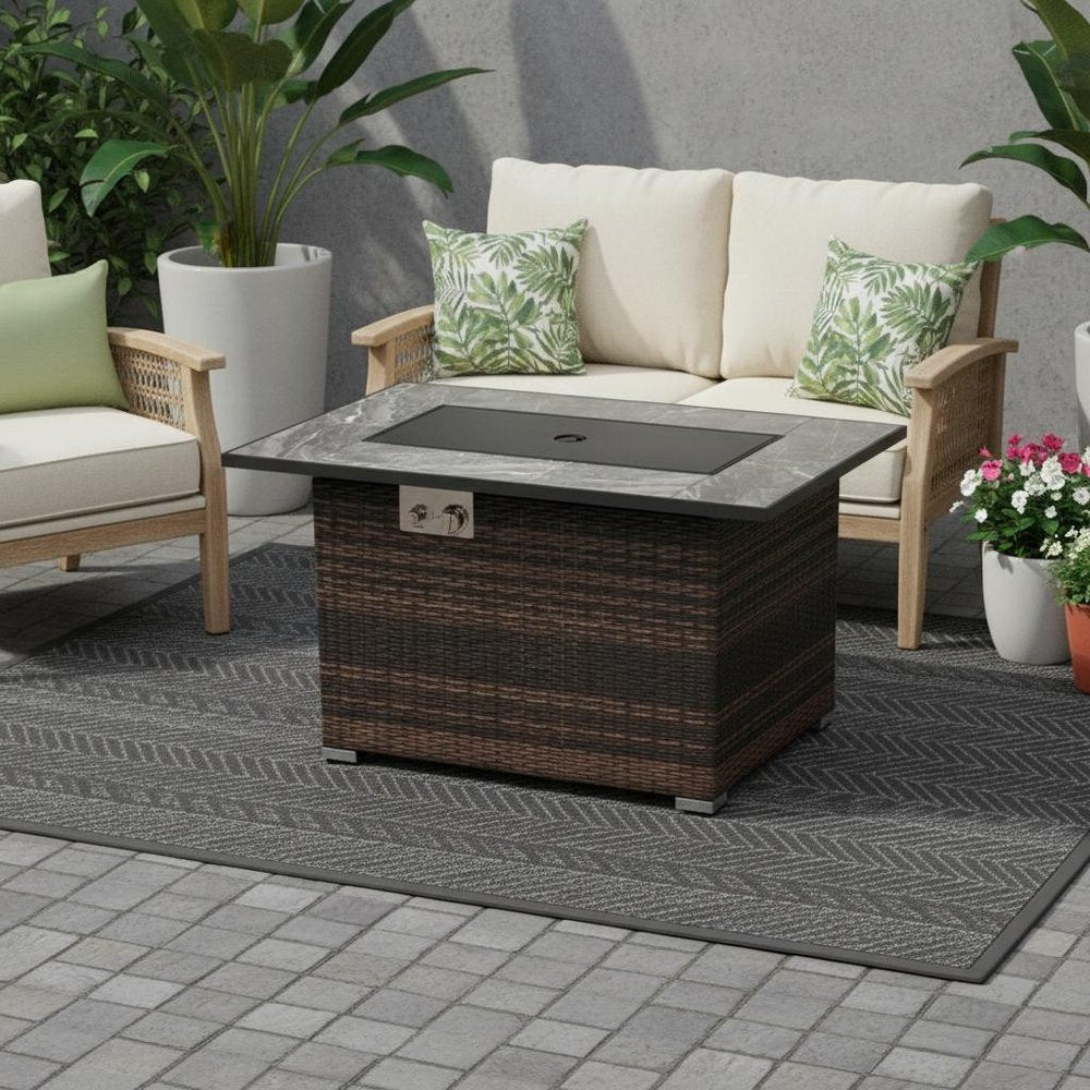 50000 Btu 43 Brown Wicker Propane Rectangular Fire Pit with Cover