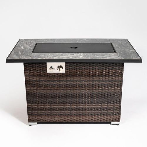 50000 Btu 43 Brown Wicker Propane Rectangular Fire Pit with Cover