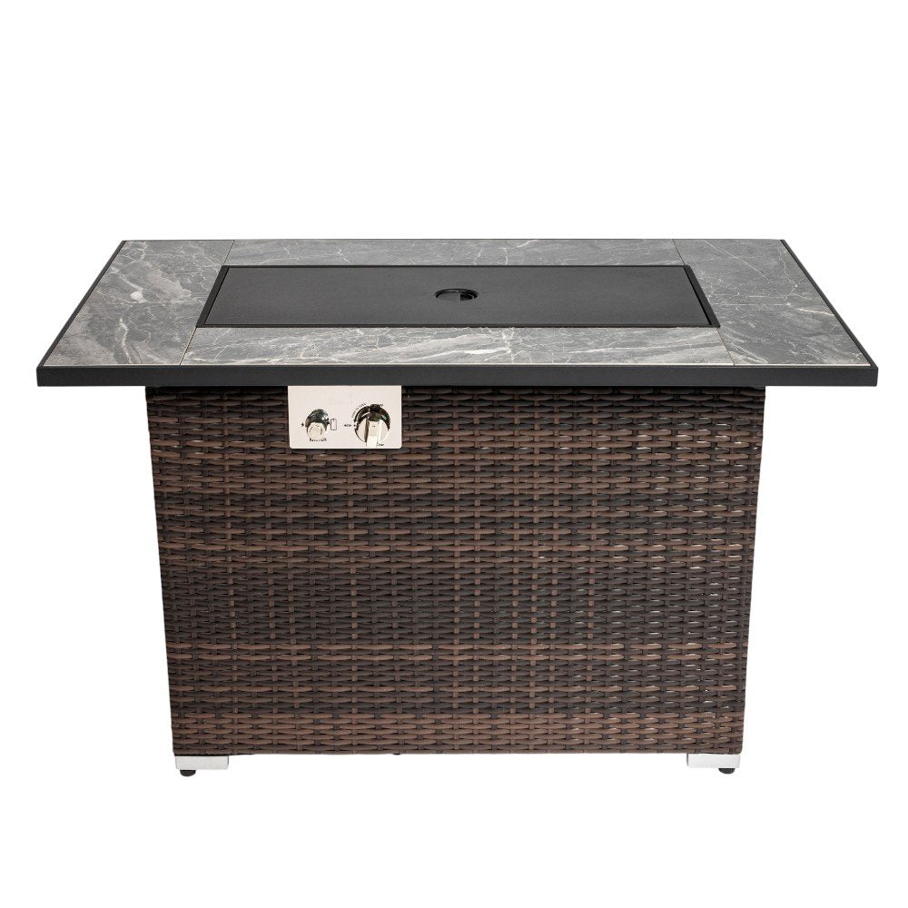 50000 Btu 43 Brown Wicker Propane Rectangular Fire Pit with Cover