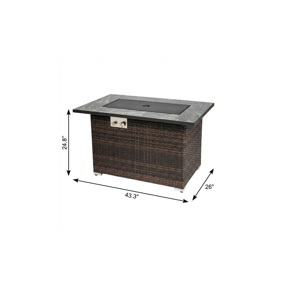 50000 Btu 43 Brown Wicker Propane Rectangular Fire Pit with Cover
