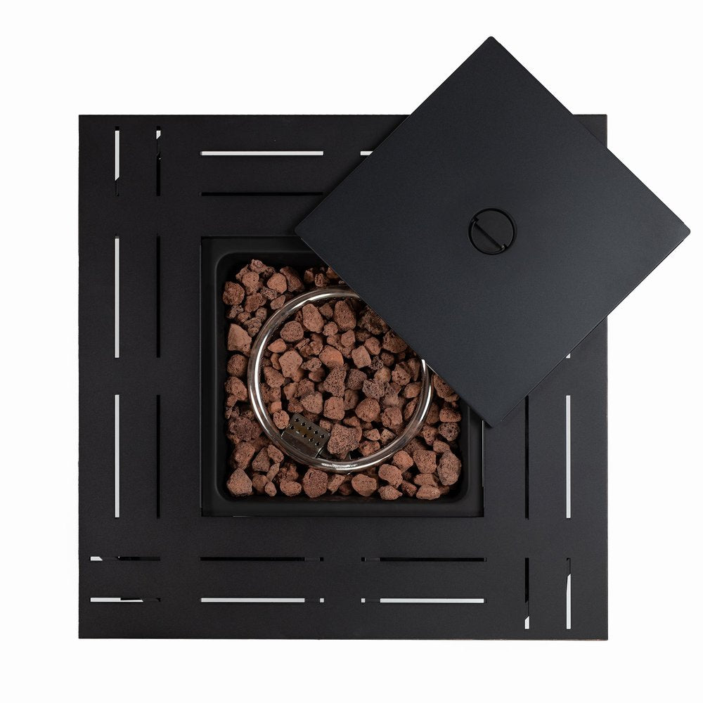 50000 Btu 28 Black Steel Propane Square Fire Pit Table with Cover