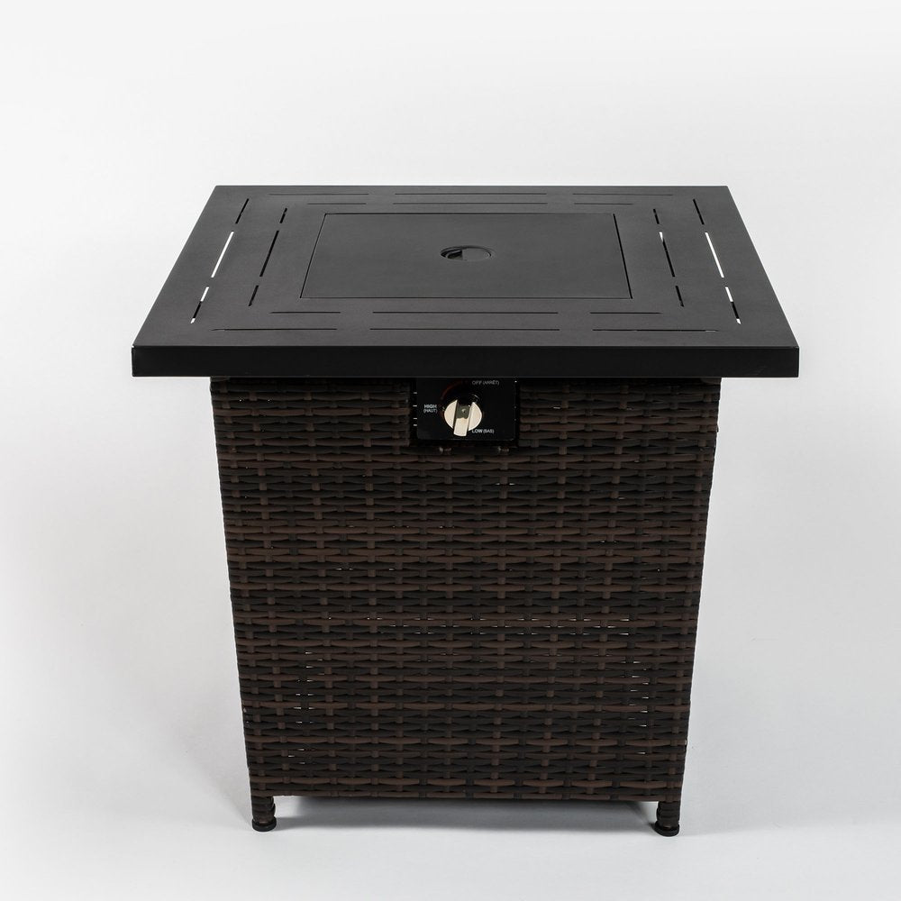 50000 Btu 28 Black Rattan Propane Square Fire Pit with Cover