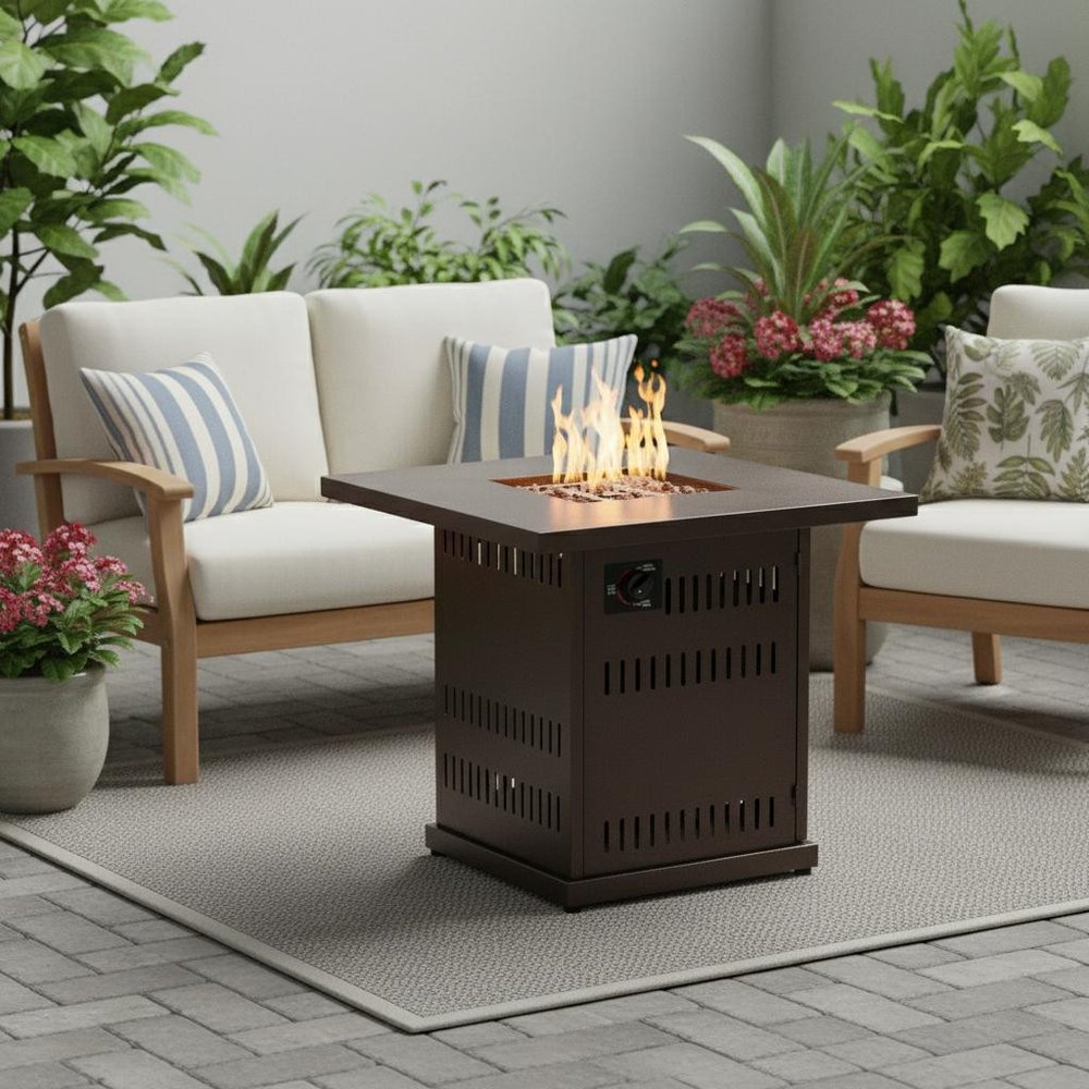 50000 Btu 27 Brown Steel Propane Square Fire Pit Table with Cover