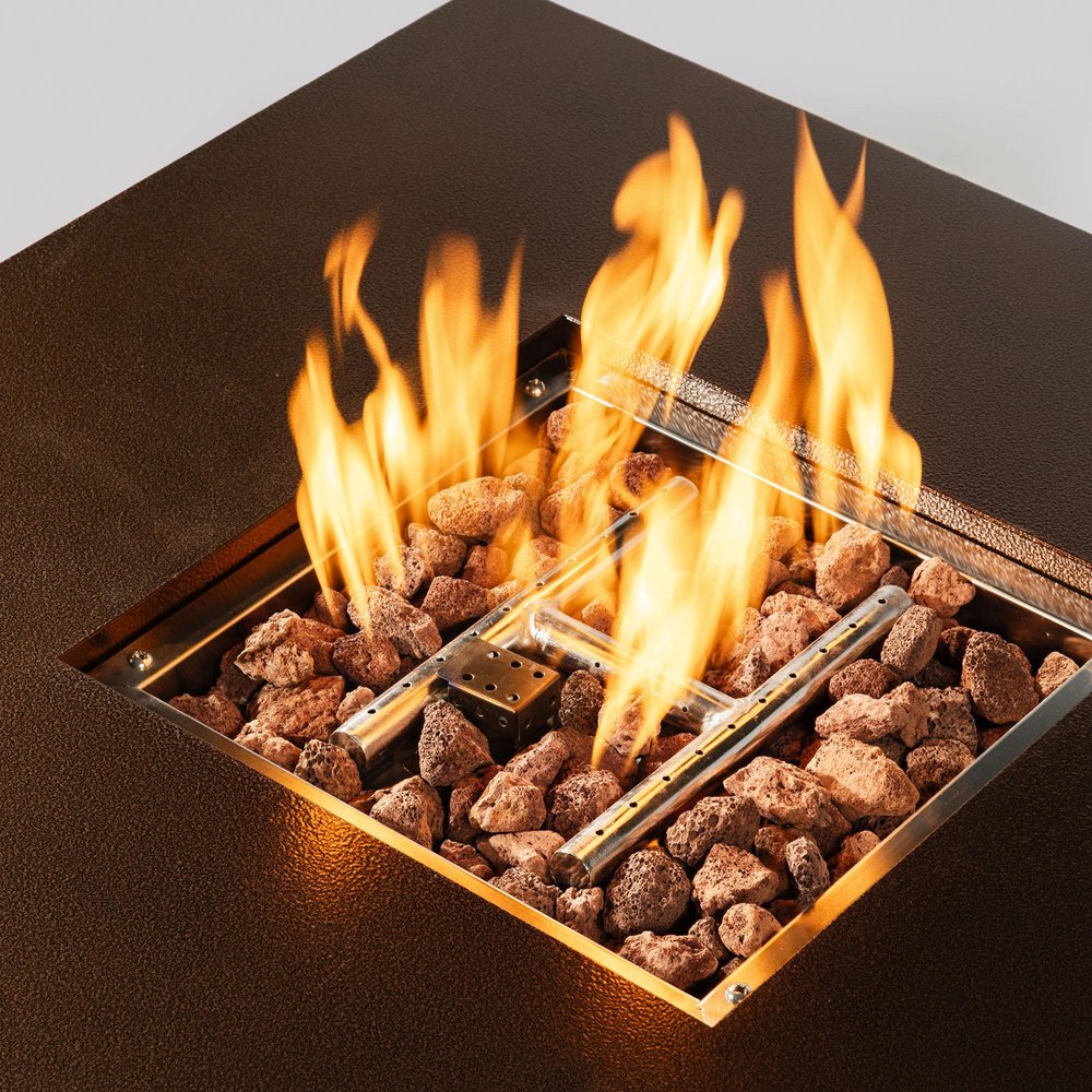 50000 Btu 27 Brown Steel Propane Square Fire Pit Table with Cover