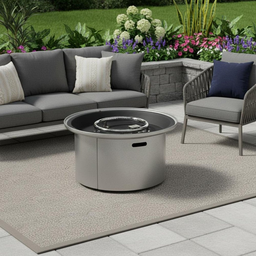 50000 Btu 37 Gray Steel Propane Round Fire Pit with Cover