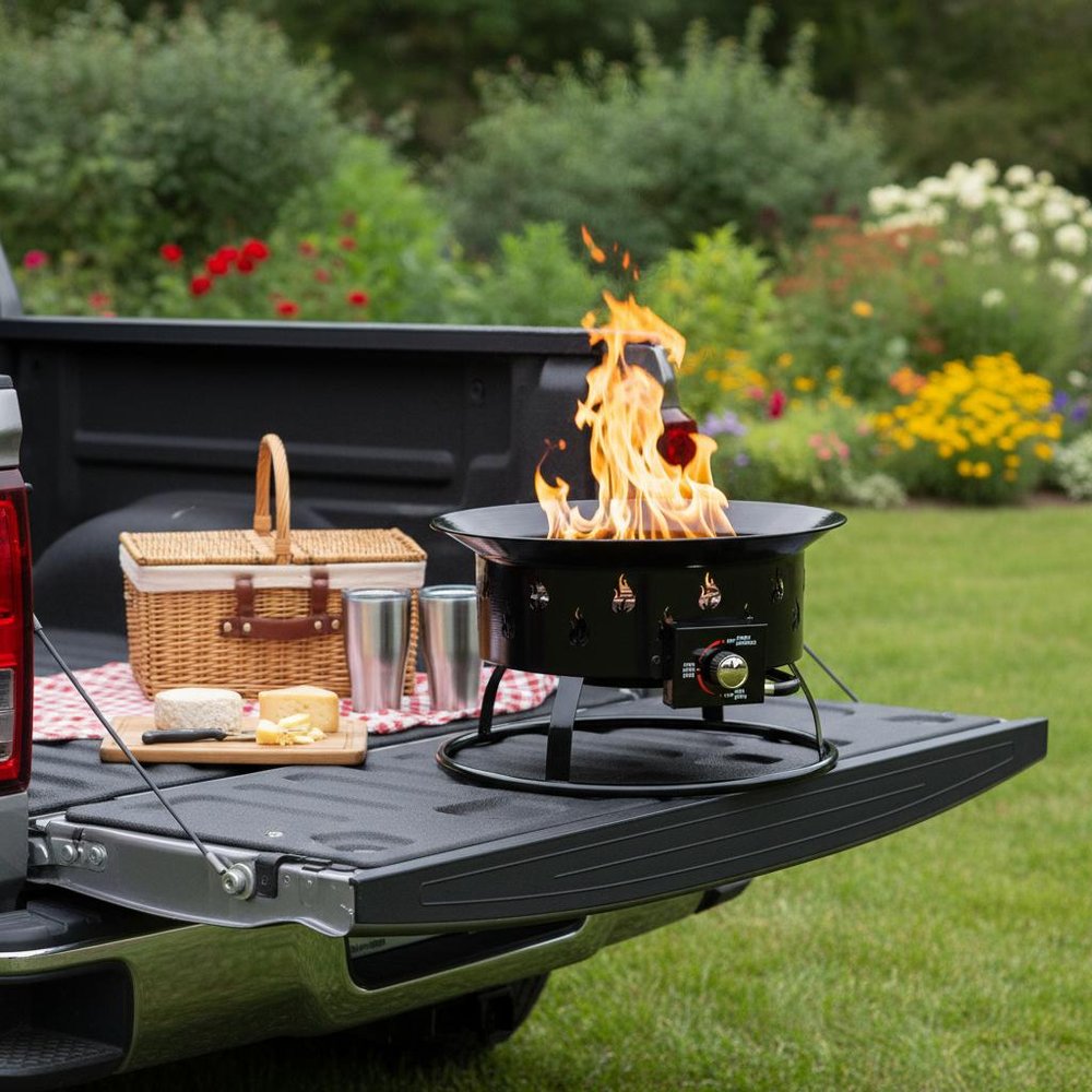 50000 Btu 19 Black Steel Propane Portable Tabletop Round Fire Pit